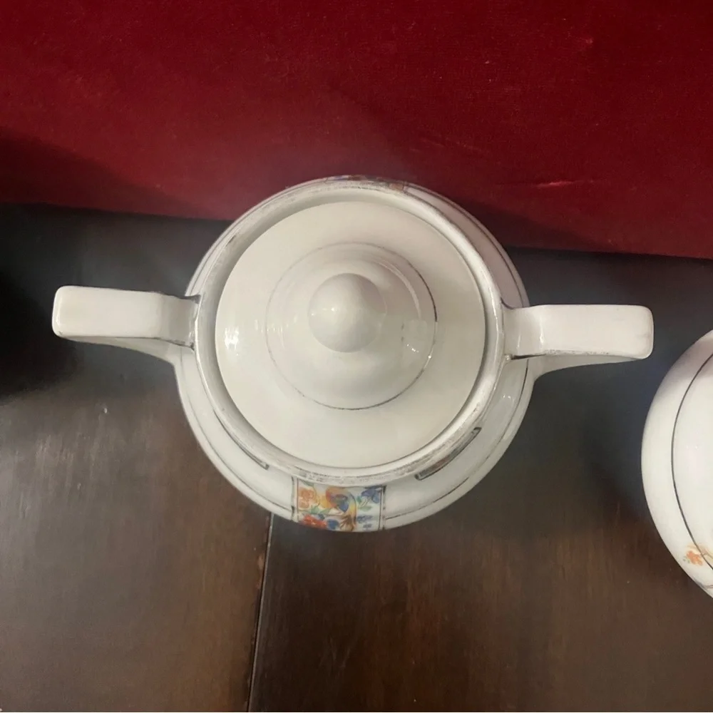 Vtg 1930s Fraunfelter Art Deco Royal Rochester Golden Pheasant Creamer & Sugar